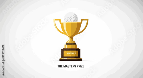 Golden Golf Trophy With Ball At Masters Championship