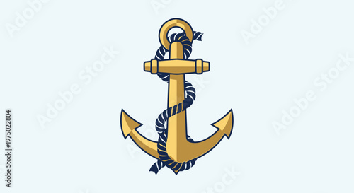 Golden Nautical Anchor with Rope Maritime Symbol