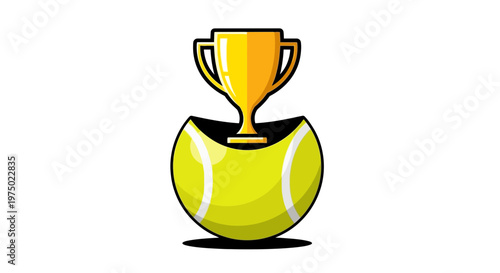 Golden Trophy Emerging From A Tennis Ball Symbolizing Victory