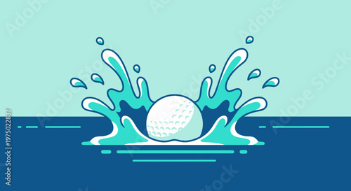 Golf Ball Splash Dynamic Motion Water Sport Illustration