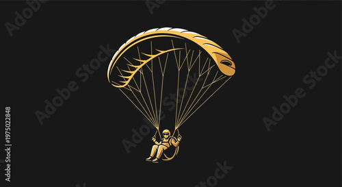 Golden Paraglider Silhouette Descending in Dark Sky