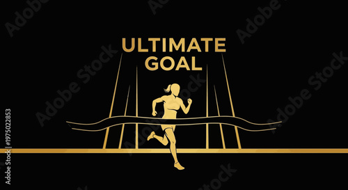 Golden Runner Reaching Ultimate Goal Achieved Success Triumph