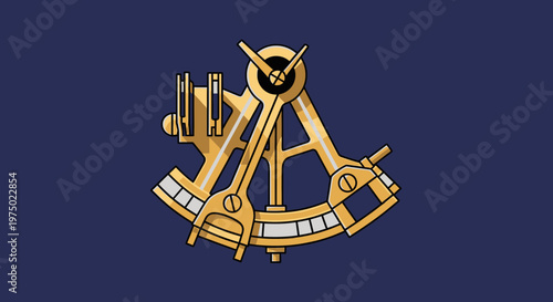 Golden Sextant Illustration Depicting Navigational Precision