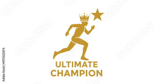 Golden Runner Silhouette Crowned Star Emblem Celebrating Athletic Triumph