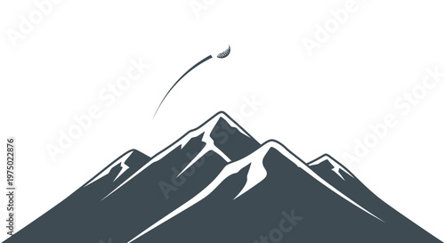 Golf Ball Soaring Over Majestic Mountain Peaks