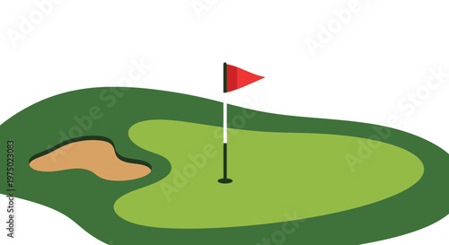 Golf Course Green with Bunker and Flag Minimalist Design