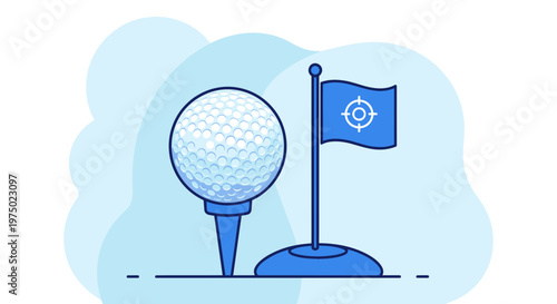 Golf Ball And Target Flag Icon For Sports And Competition