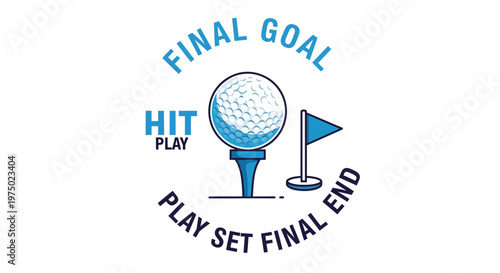 Golf Ball On Tee With Flag Final Goal Hit Play Set Final End