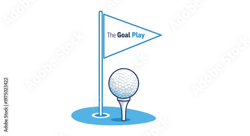 Golf Ball On Tee With Flag Showing The Goal Play Strategy