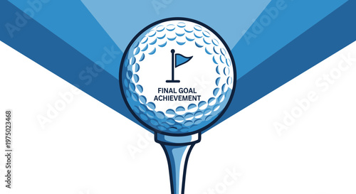 Golf Ball On Tee With Goal Achievement Flag Graphic