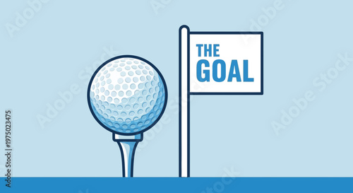 Golf Ball On Tee With Goal Flag In Minimalist Style Representing Aim