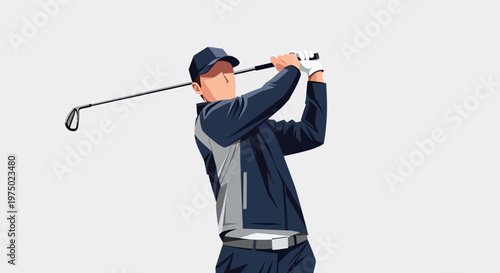 Golfer Executing A Powerful Swing In Modern Minimalist Style