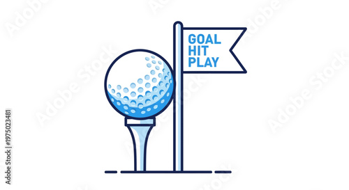 Golf Ball On Tee With Goal Hit Play Flag On White Background