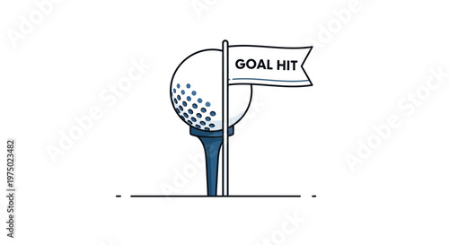 Golf Ball On Tee With Goal Hit Flag For Success And Achievement