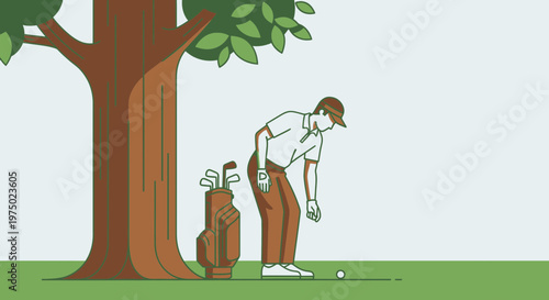 Golf Player Taking A Shot Underneath A Majestic Tree