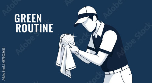 Golf Player Polishing Ball Before Shot Perfect Preparation On The Course