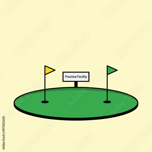 Golf Practice Area With Yellow And Green Flags Signifying A Driving Range