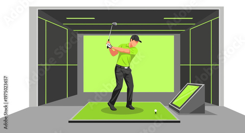 Golf Simulator Interior Scene Capturing Player Swing