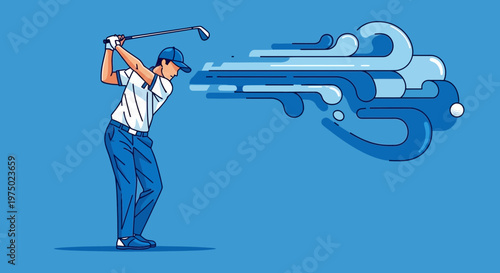 Golf Swing Motion With Dynamic Blue Energy Streaks Displayed