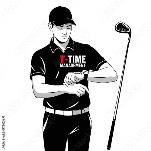Golf Time Management Professional Checking Watch With Club