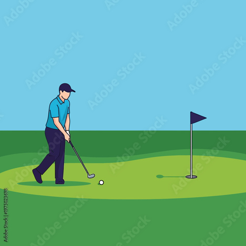 Golfer Aiming For The Hole On A Lush Green Course