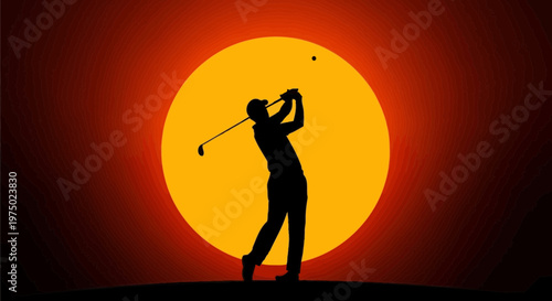 Golfer Swinging Silhouette Against a Vibrant Setting Sun