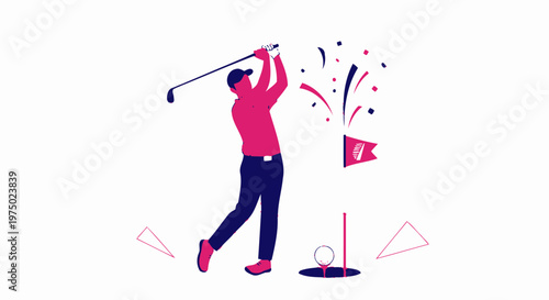 Golfer Celebrates Victory With Confetti And Flag
