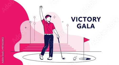 Golfer Celebrates Winning Shot With Raised Fist And Golf Club Victory