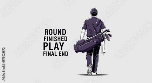Golfer Completes Round Carrying Bag With Clubs Text