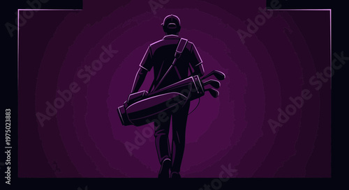 Golfer Walking Away Carrying Bag Stylish Silhouette Illustration