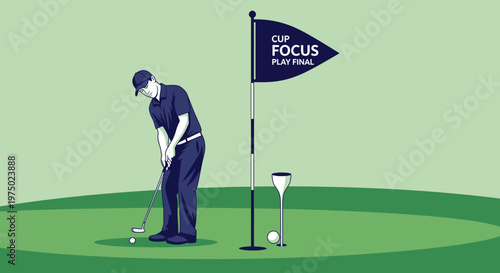 Golfer Concentrates On A Crucial Putt Near The Hole On A Championship Course