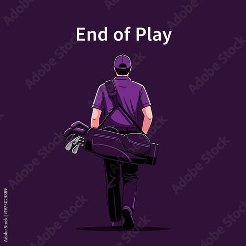 Golfer Walking Away With His Bag After A Day On The Course