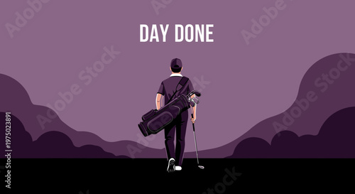 Golfer Walking Away With Bag And Club Day Done