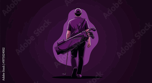 Golfer Walking With Bag Silhouette Minimalist Sports Illustration