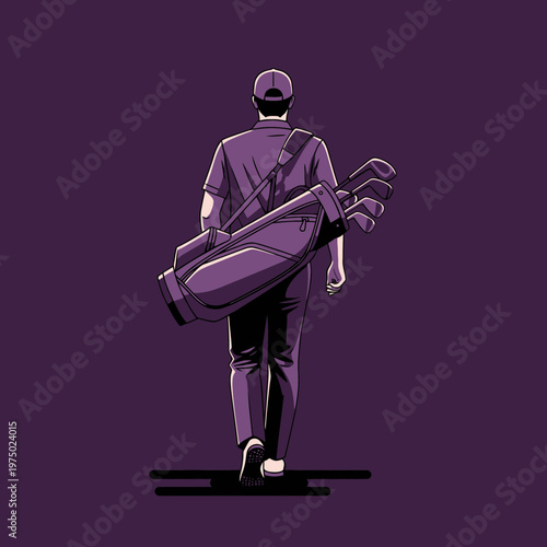 Golfer Walking With Bag Towards The Fairway After A Shot