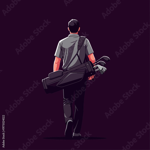 Golfer Walking With Club Bag Casual Leisure Sport Activity