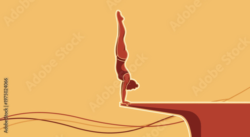 Graceful Athlete Performs Impeccable Handstand On Diving Board Edge