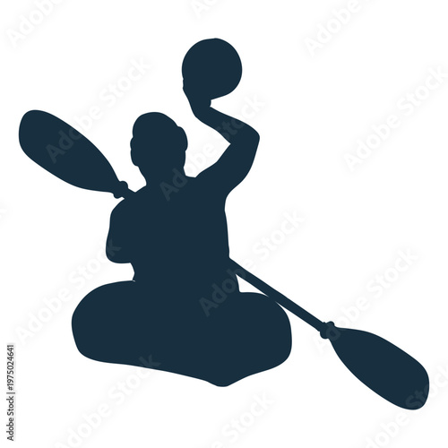 Silhouette of a person in a canoe with a ball