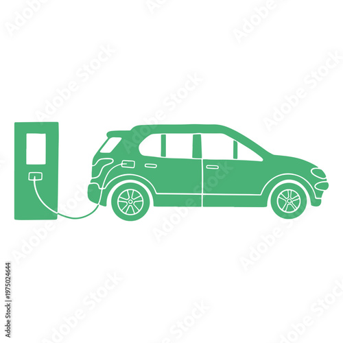 Green car charging at a charging station