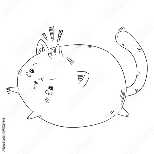 Black and white drawing of a chunky cat
