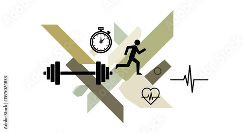Fitness and exercise icons in abstract design.