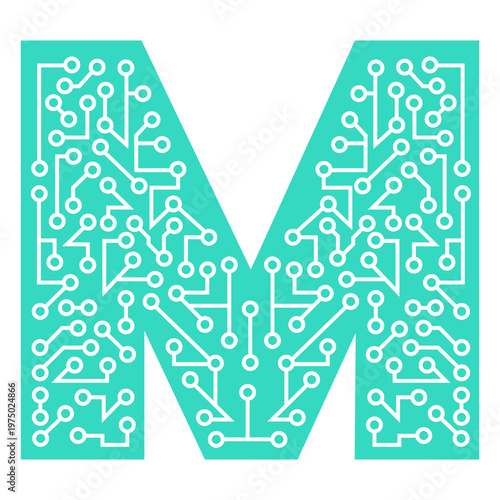 The letter m is made up of circuits