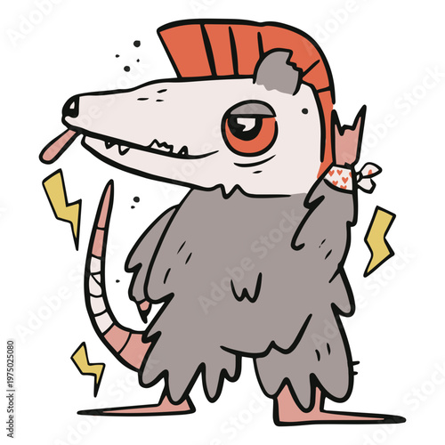 Cartoon opossum with a punk mohawk
