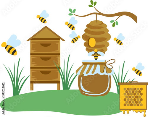  Honey Bee Farming Illustration