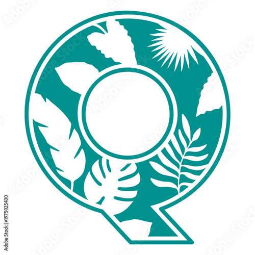 The letter q with leaves in the background