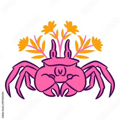 Crab color stroke floral sea creatures