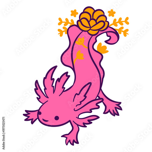 Axolotl color stroke floral sea creatures