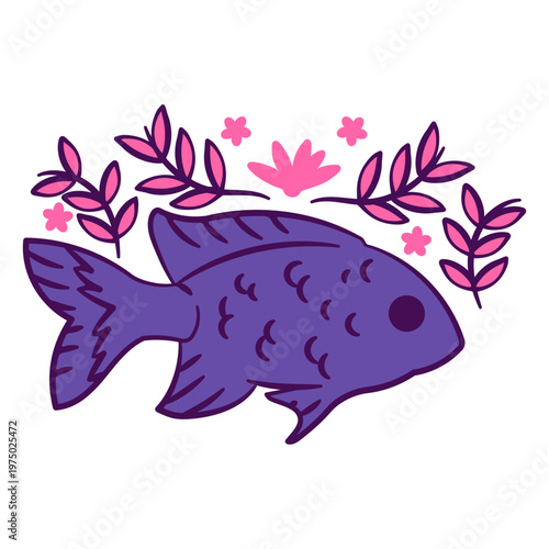 Fish color stroke floral sea creatures