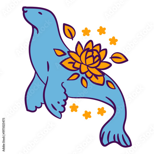 Seal color stroke floral sea creatures