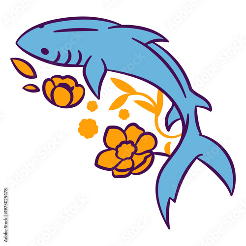 Dolphin color stroke floral sea creatures